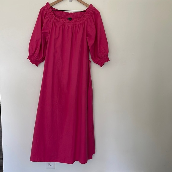 Ann Taylor | Pink Puff Sleeve Tie Waist Midi Flare Cottagecore Dress Small - Picture 2 of 11